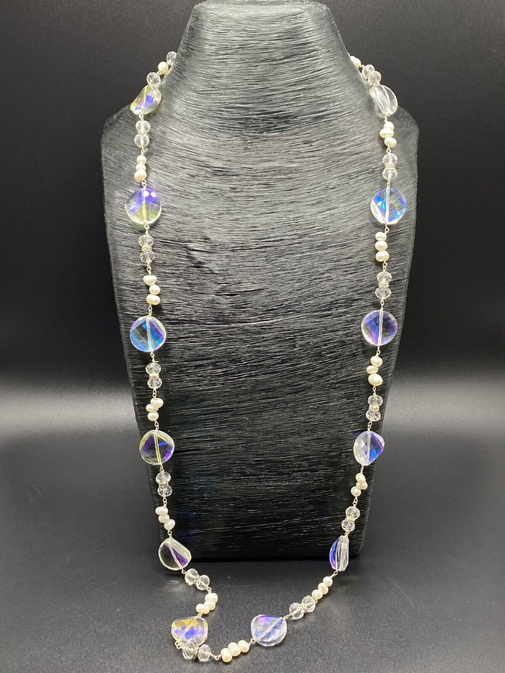 Vintage Silver Aurora Borealis 925 Sterling Silver Bead Pearl Necklace 17-18"