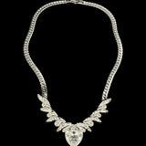 Vintage Signed Monet Herringbone Silver Tone Clear Rhinestone Necklace 16”