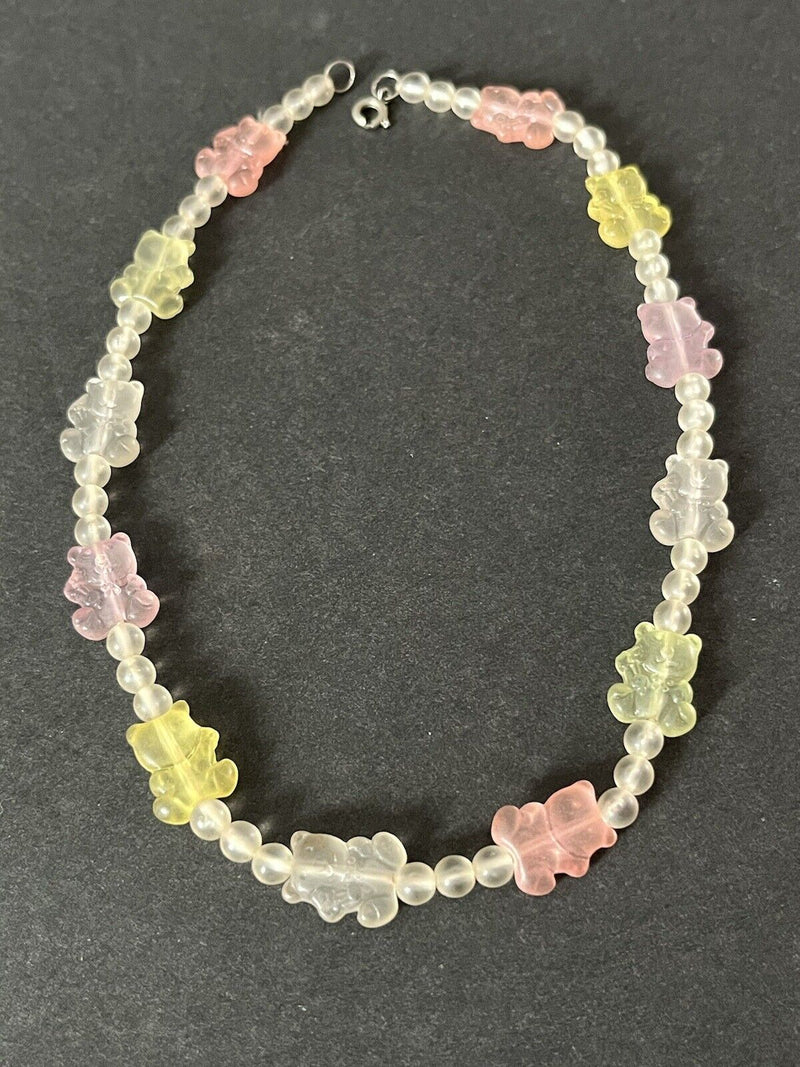 Vintage Acrylic Pastel Gummy Bear Bead Necklace 16”