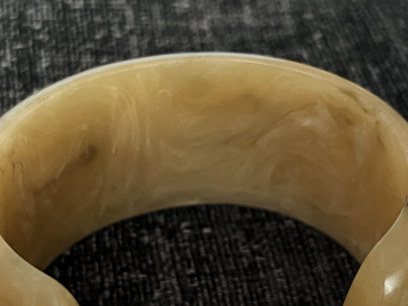 Swirl Beige White Brown Lucite Resin Cuff Bracelet 7”