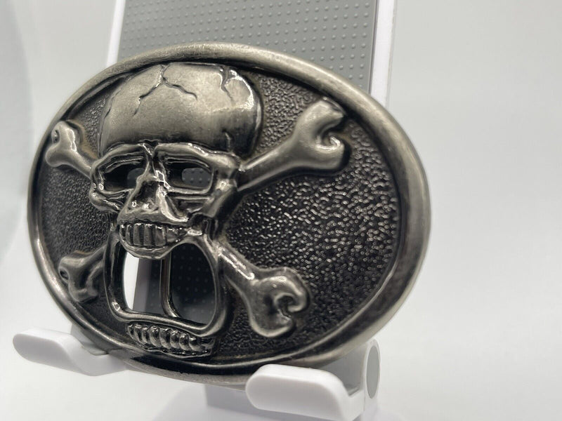 Kalan Skull & Crossbones Silver Tone Belt Buckle Bottle Opener Biker Goth
