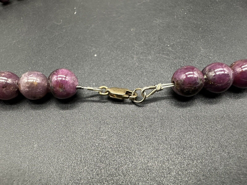 Lepidolite Purple Beaded Sterling Silver 925 Necklace  20”