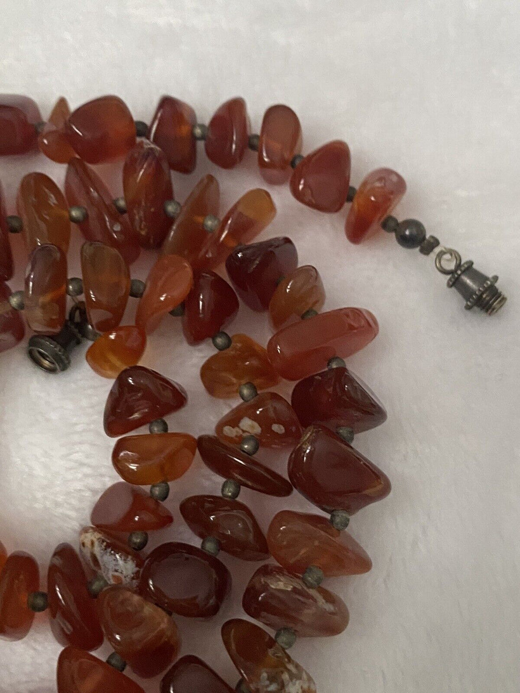 Polished Carnelian Chalcedony Sterling Silver Beaded Barrel Clasp Necklace  21"