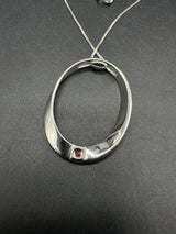Elle Sterling Silver Necklace with Faux Ruby Accent 925 9Gs 18 Inches