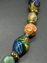 Vintage Art Deco Venetian Murano Millefiori Gem Glass Bead Necklace 30” Long