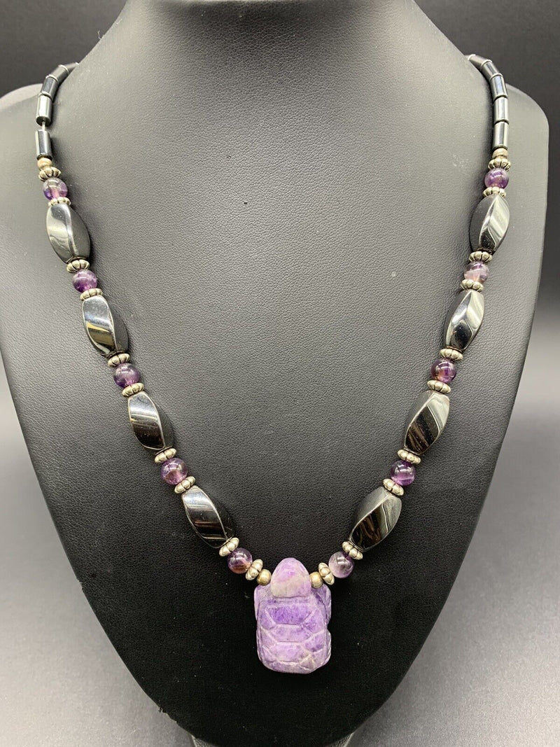 Amethyst Turtle Hematite Bead Necklace 20”