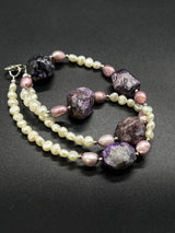 LS Lee Sands 18” Cultured Pearls Amethyst Bead Necklace 16” Long