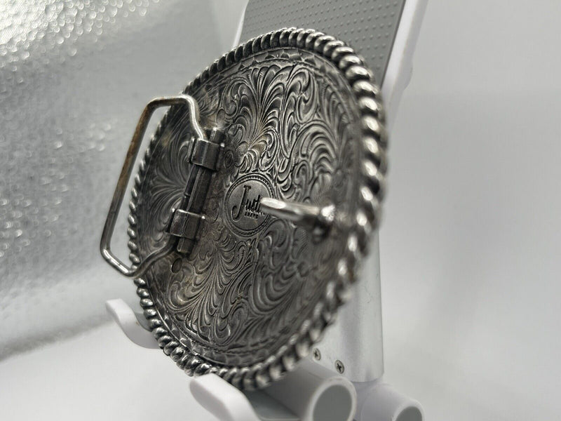 Justin brand western silver cowboy belt buckle