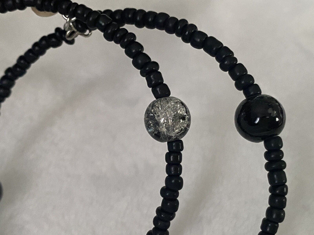 Hoop Black Seed Bead Hoop Earrings 2.5"