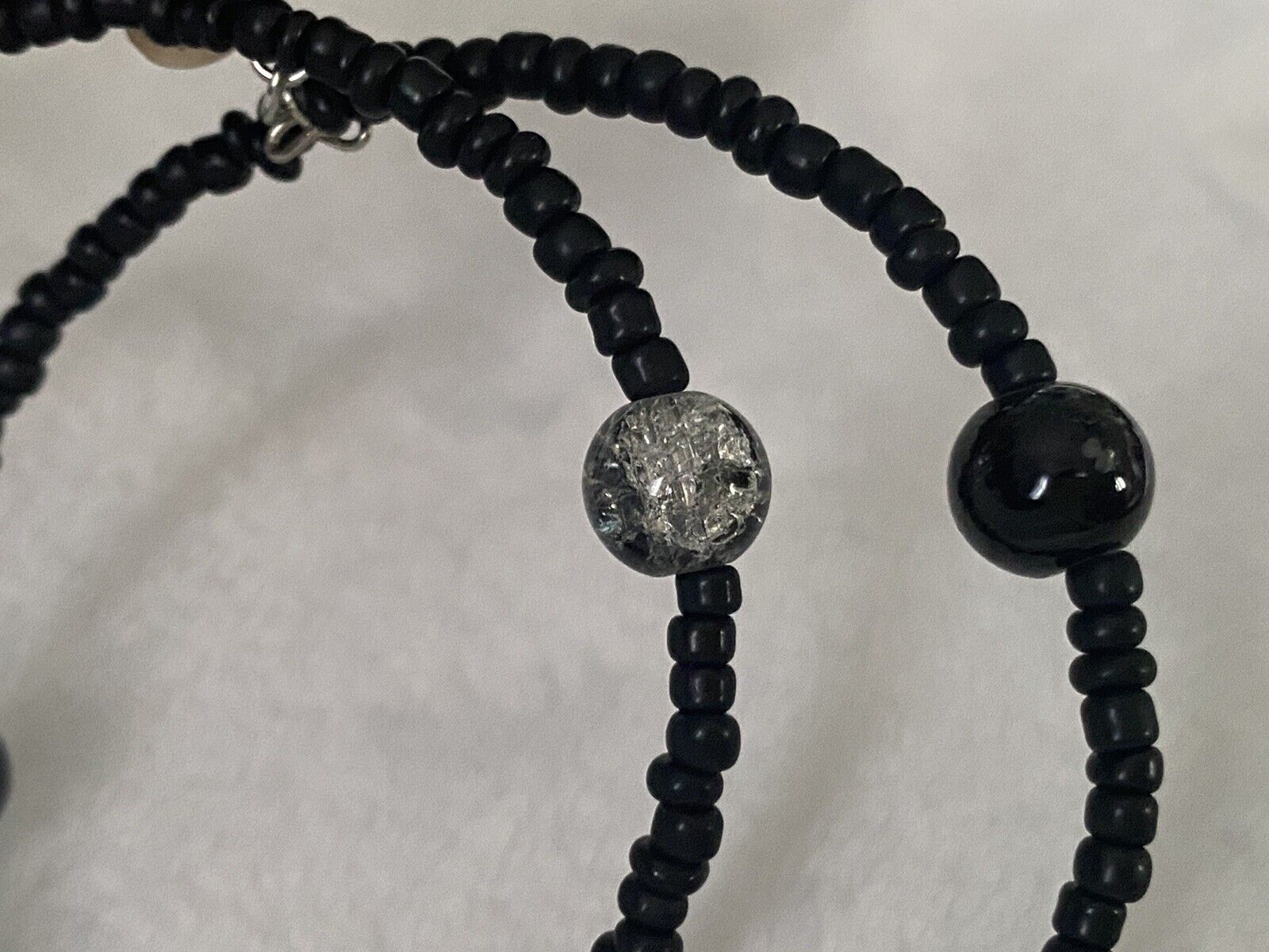 Hoop Black Seed Bead Hoop Earrings 2.5"