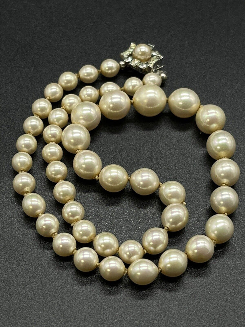 Vintage Vendome High Quality Knotted faux pearls Rhinestones clasp 16”