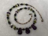 Vintage Purple Amethyst Heishi Shell Hematite Gemstone Bead Necklace 19" long