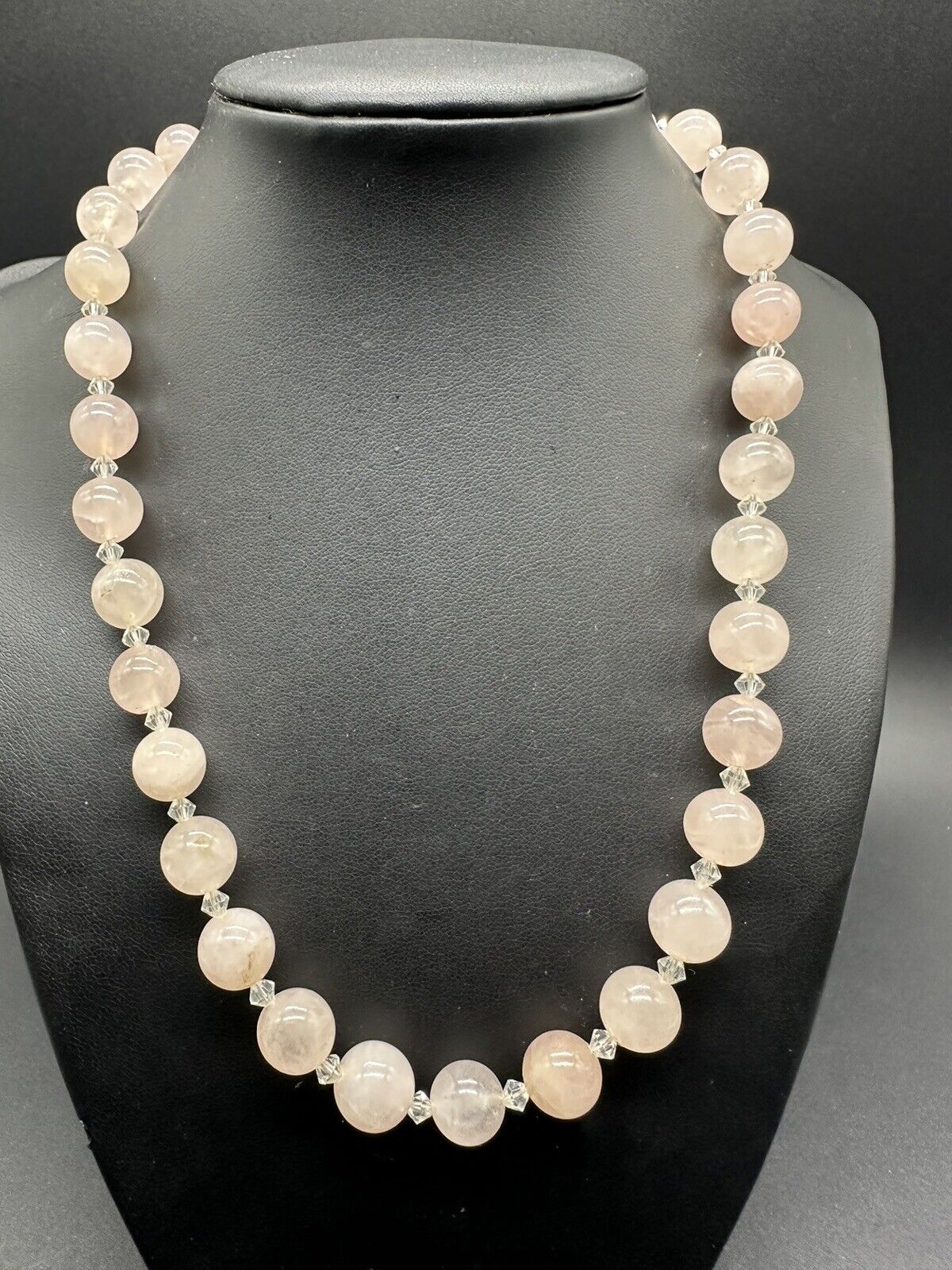 18 inch Long Strand of 10 mm Round Rose Quartz Bead Necklace Strung Knotted