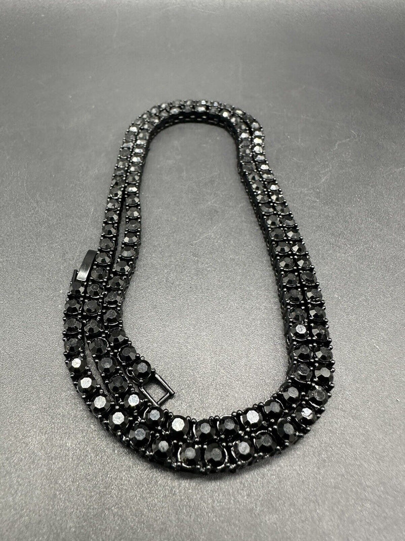Black Rhinestone Plated Tennis Chain Necklace 24” 53Gs