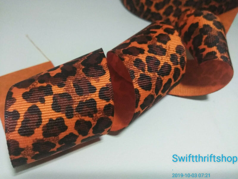 Leopard Cheetah Grosgrain RIBBON Orange Brown 1.5" Wide 20 Yards