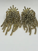 Vintage Chandelier Fountain Rhinestone Gold Tone Clip On Earrings~High End