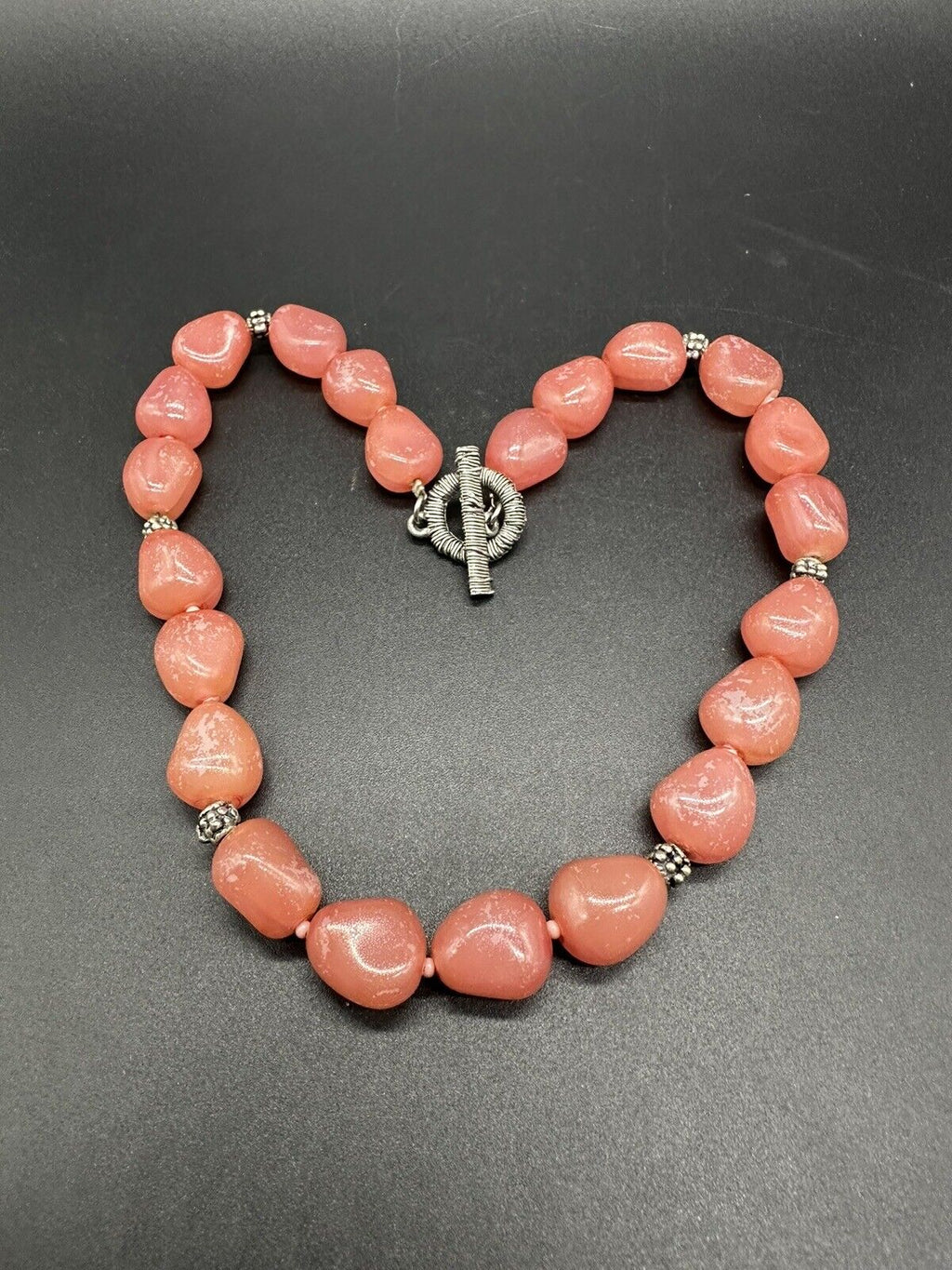 Vintage Beaded Coral Colored Acrylic Necklace 16”