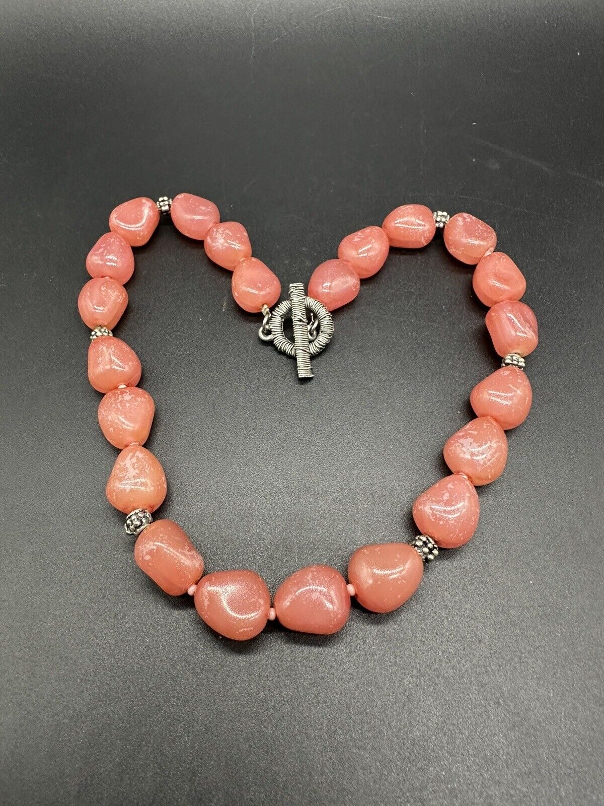 Vintage Beaded Coral Colored Acrylic Necklace 16”