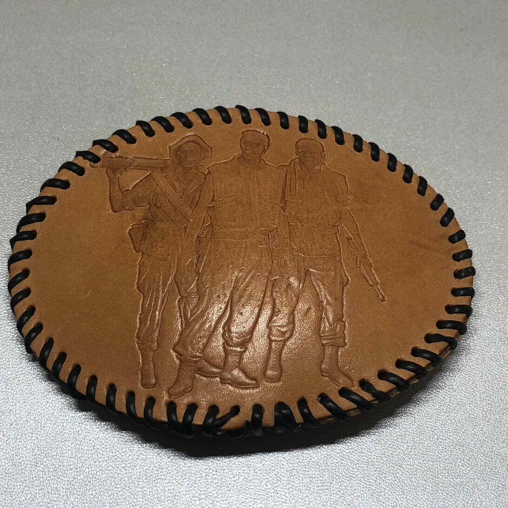 Vtg Pressed Tooled Leather Viet Nam Military Soldiers Veterans Belt Buckle