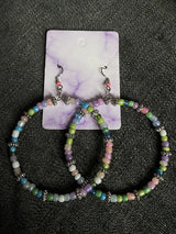 Handmade Crazy Mix Hoop Bead Earrings Pastel Multicolor 2.5"~Cute~