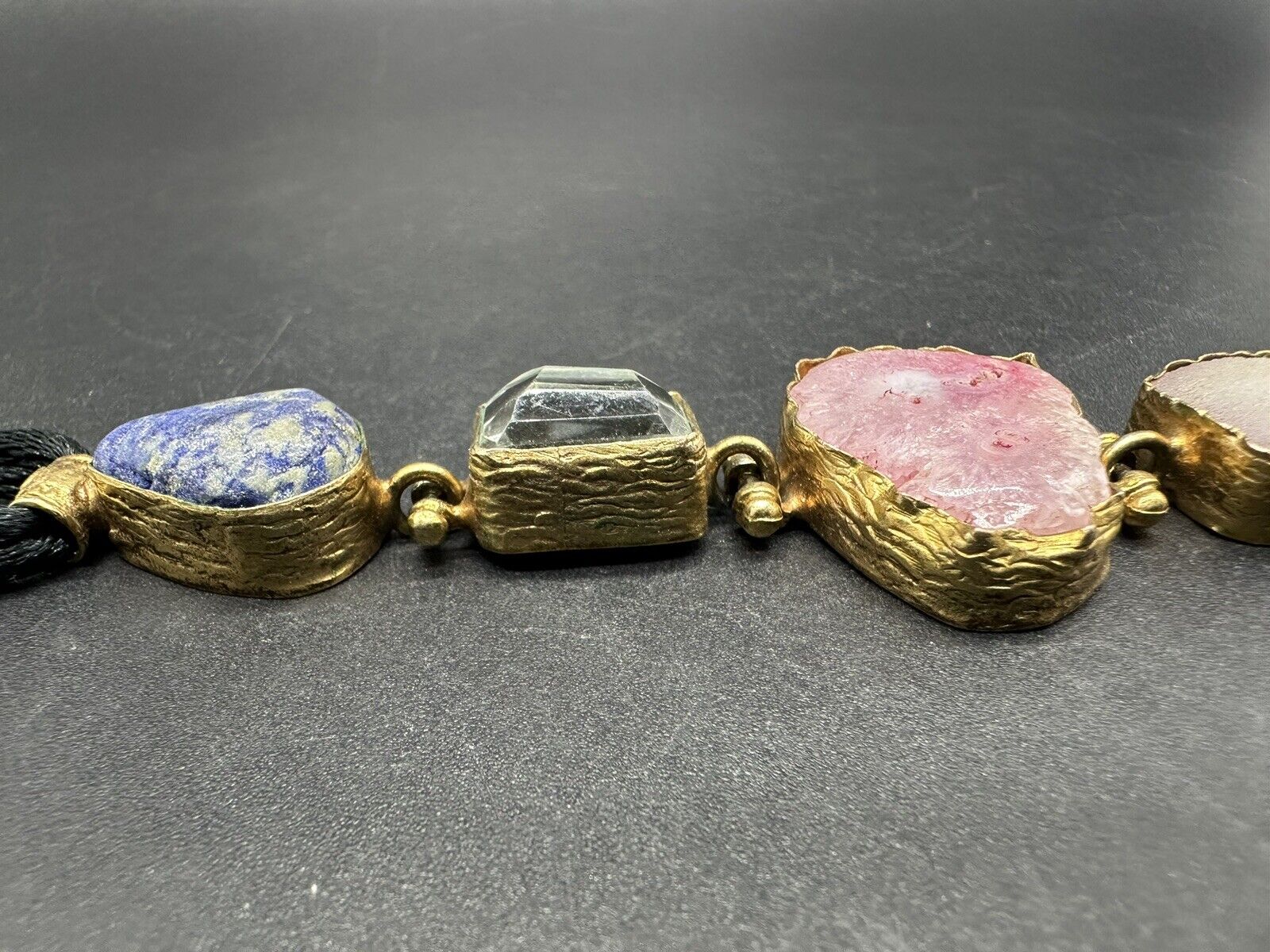 Raw Rose Druzy Quartz Bronze?Multi Gemstone Bracelet 23Gs