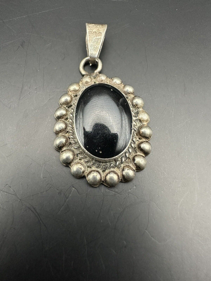 Large Oval Black Onyx Silver Pendant, 925 Pendant, Sterling Silver