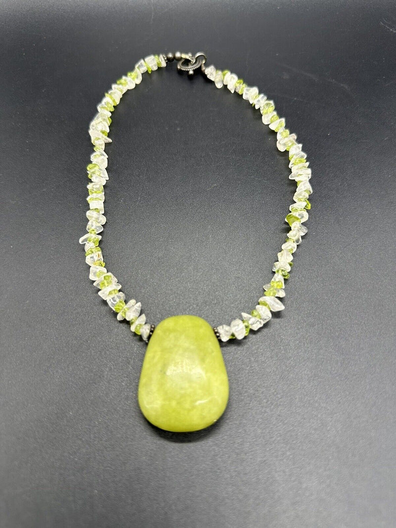 Peridot Gemstone Sterling Silver  Necklace 17 Inches 45Gs