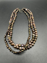 Vintage Sterling Silver Coffee Baroque Freshwater Pearls Bead Necklace 19"