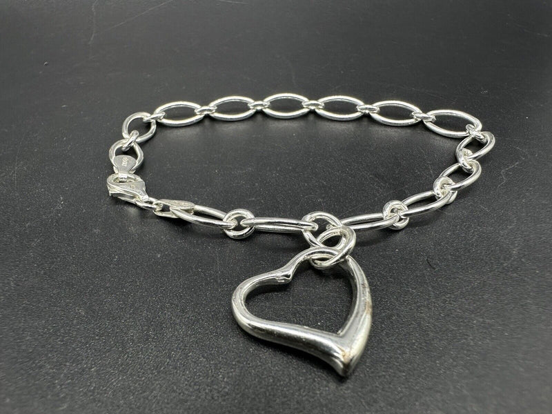 Silver Heart Charm Chain Bracelet 7” 10Gs