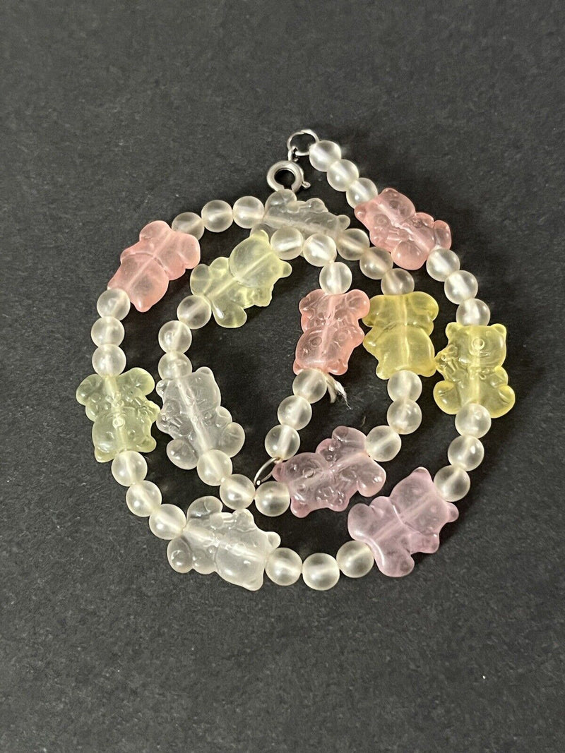 Vintage Acrylic Pastel Gummy Bear Bead Necklace 16”