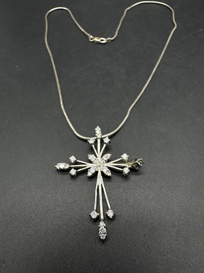 Beautiful Modern Sterling Silver 925 CZ Snowflake Cross Charm Pendant 18” 11Gs