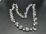 Freshwater Pearl, Crystal Quartz & Sterling Silver Bead Necklace 30”