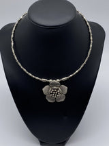 Vintage Inspired  Flower Pendant Silver Tone Choker Necklace