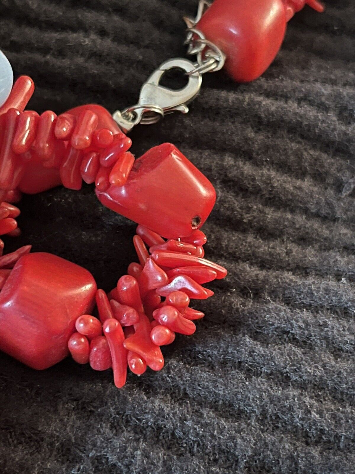 Red Coral Nugget Branch Silver Tone 18"  Necklace