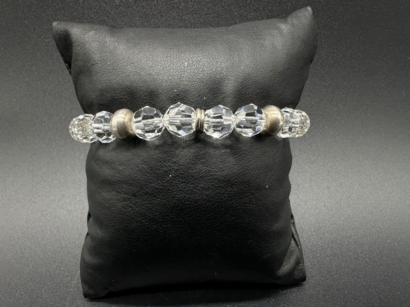 Sterling Silver Crystal Faceted Beaded Bracelet 6.25”