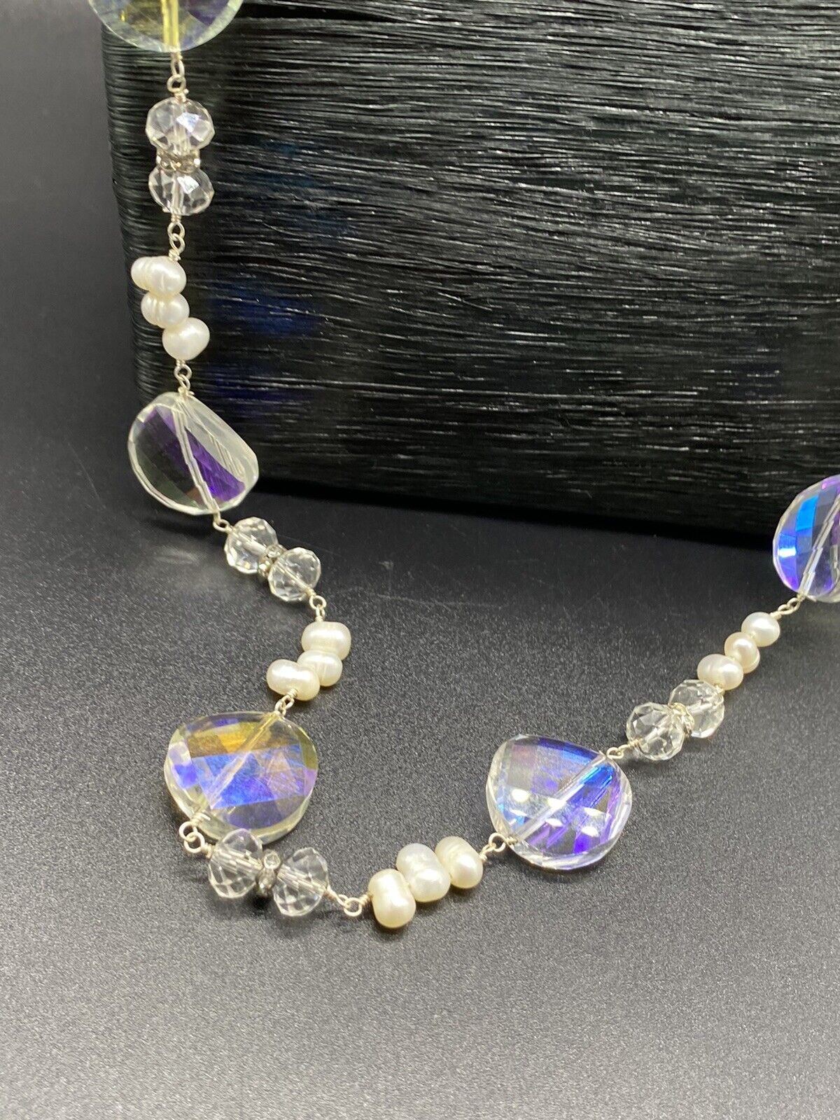 Vintage Silver Aurora Borealis 925 Sterling Silver Bead Pearl Necklace 17-18"