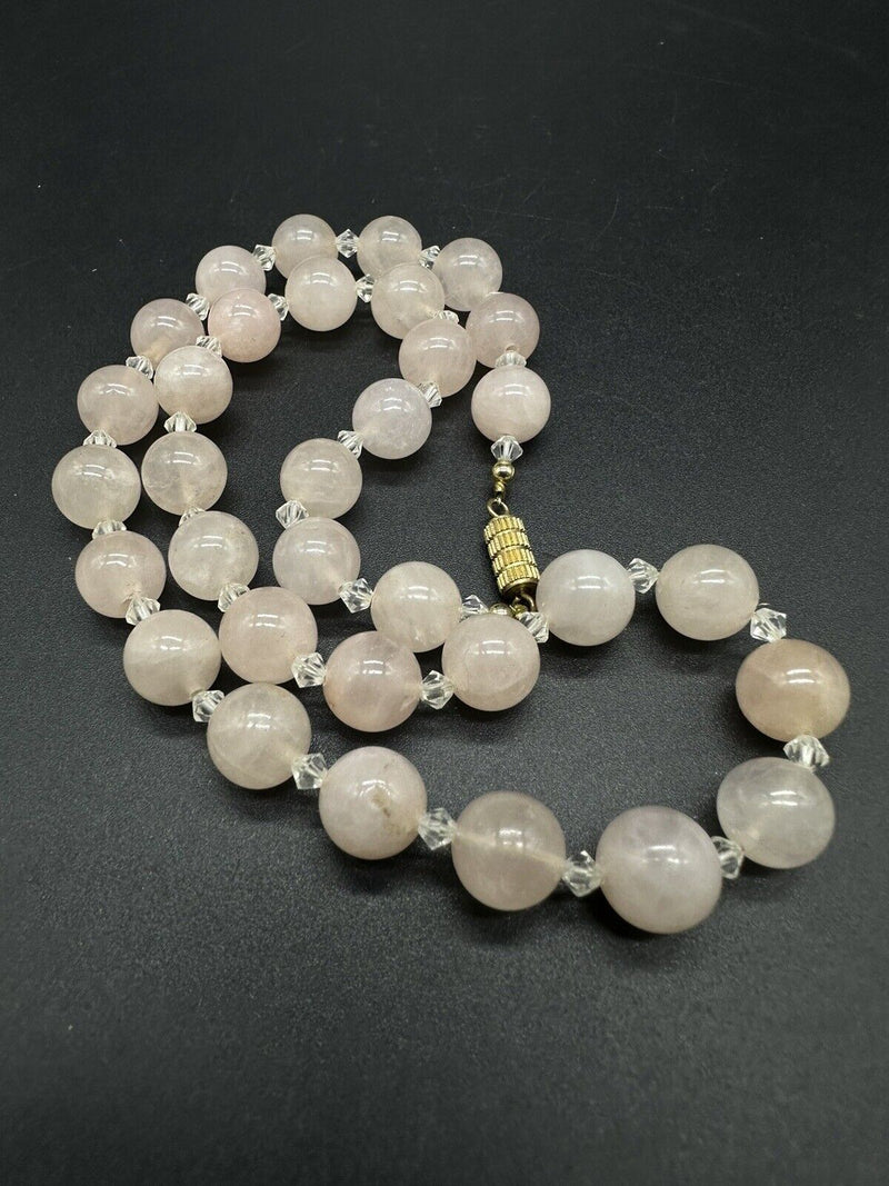 18 inch Long Strand of 10 mm Round Rose Quartz Bead Necklace Strung Knotted