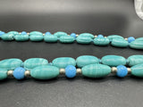 Beautiful Blue Faux Turquoise Oval Gemstone Beads Necklace 28”