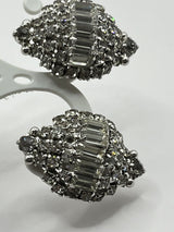 Vintage High-End Domed Baguette Elegant Rhinestone Clip On Earrings 1.5"