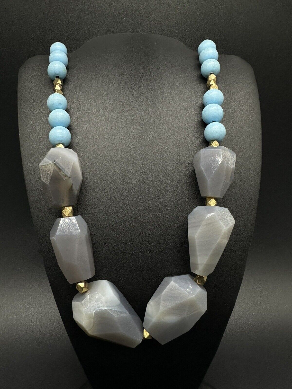 multi colored stone statement necklace vintage 28”