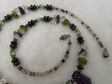 Vintage Purple Amethyst Heishi Shell Hematite Gemstone Bead Necklace 19" long