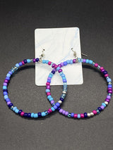 Handmade Crazy Mix Hoop Bead Earrings Blue Multicolor 2.5"