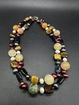 Vintage Baroque Double Strand Necklace Polished Natural Stones 17”