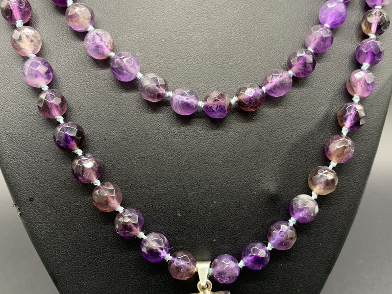 Strand Natural Amethyst Faceted Round Shape Necklace 82Gs 40”