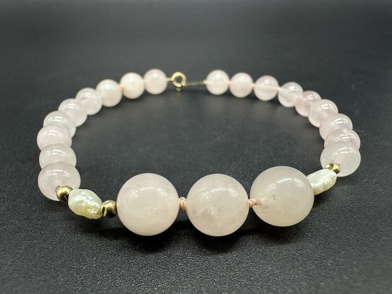 14k Yellow Gold Bracelet Natural Crystal/Rose Quartz