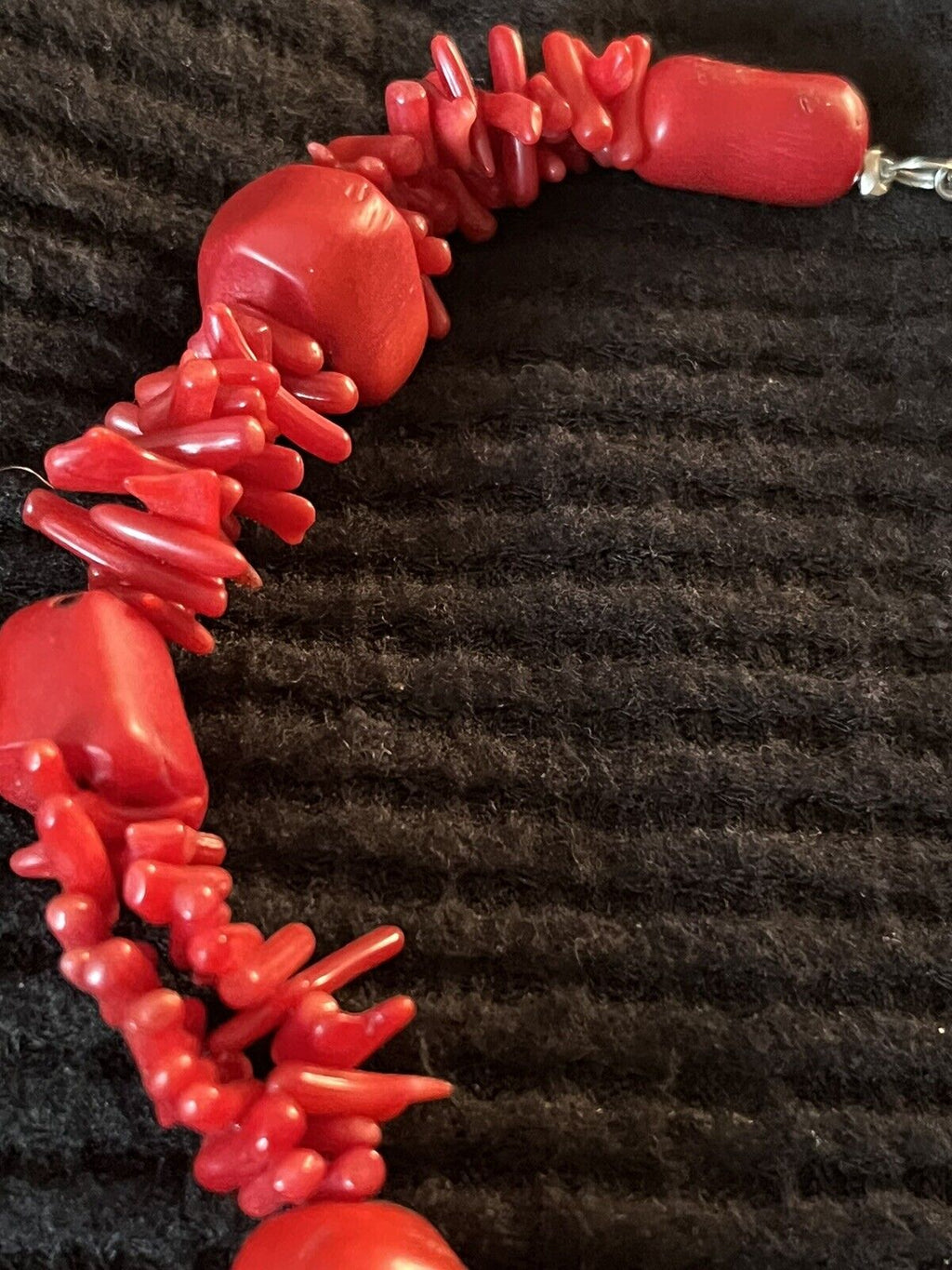 Red Coral Nugget Branch Silver Tone 18"  Necklace