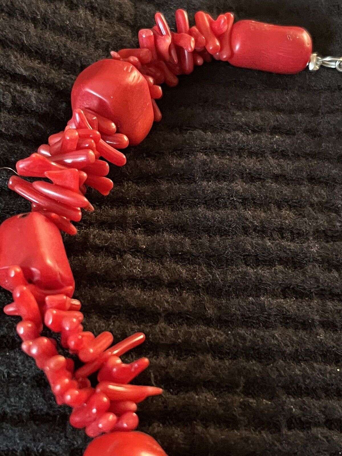Red Coral Nugget Branch Silver Tone 18"  Necklace