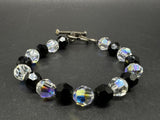 Sterling Silver Bracelet Toggle Clasp Faceted Beads Black Silver Tone 6” 13Gs