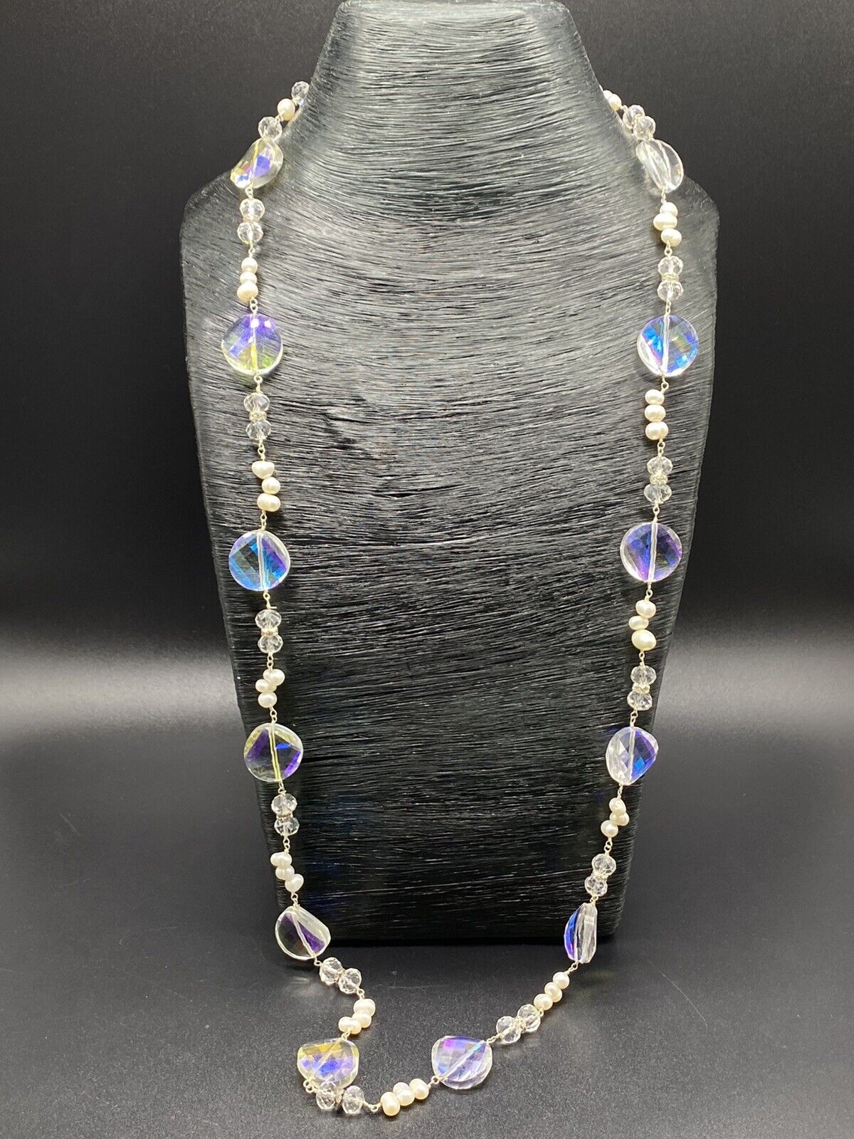 Vintage Silver Aurora Borealis 925 Sterling Silver Bead Pearl Necklace 17-18"