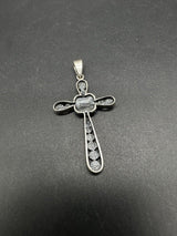 Sterling Silver Marcasite Cross Pendant Charm Patina Vintage 925 1.75”